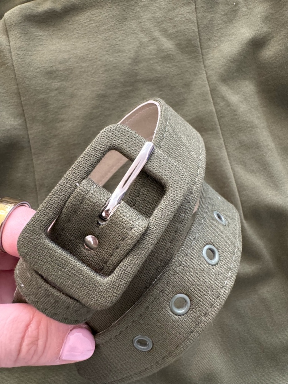 Vixen by Micheline Pitt Olive Green Bawdy Wiggle Dress with Belt Size S - Picture 5 of 6